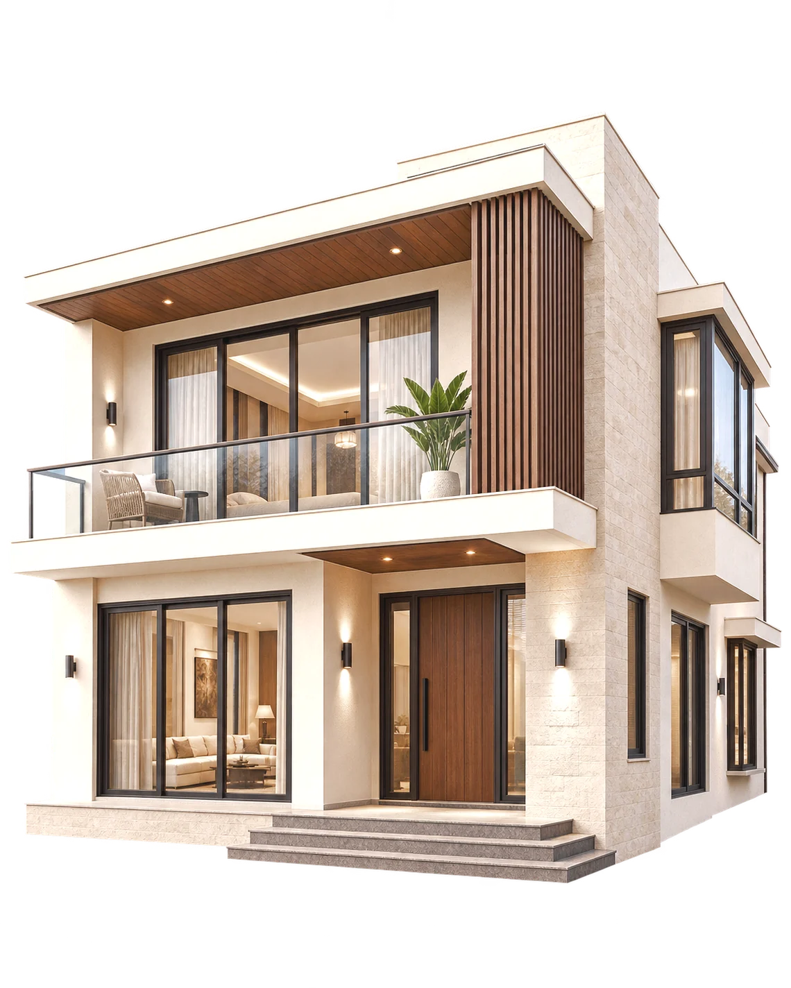 A contemporary independent house at the centre of the frame